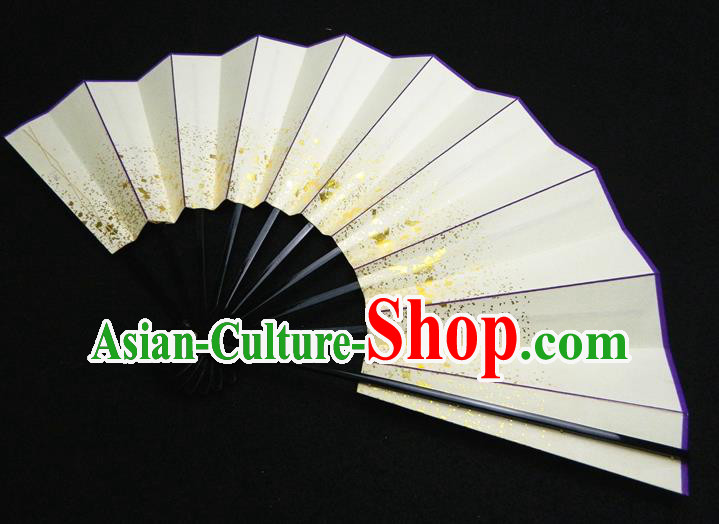 Japan Traditional Dance Fan Handmade Ebony Craft Fans Geisha Performance Accordion Classical Beige Folding Fan