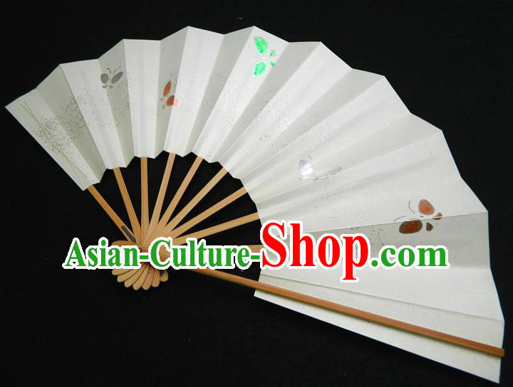 Japan Classical White Folding Fan Traditional Butterfly Dance Fan Handmade Bamboo Craft Fans Geisha Performance Accordion