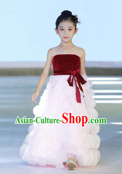 Custom Modern Dance Clothing Children Catwalks Garment Costume Piano Recital Pink Full Dress Girl Princess Fashion
