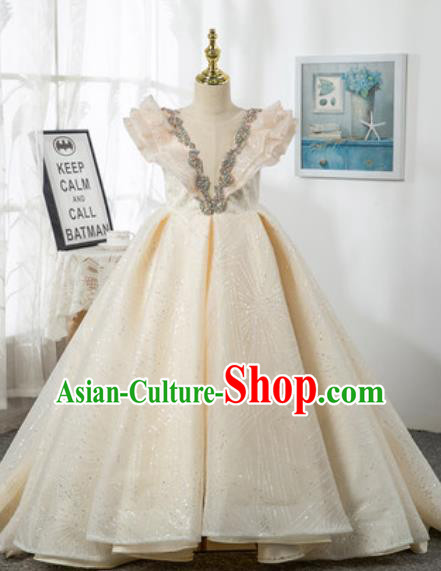 Custom Children Catwalks Garment Costume Piano Recital Beige Full Dress European Girl Princess Fashion Modern Dance Clothing