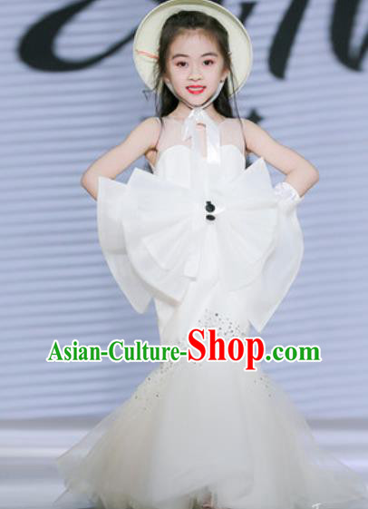 Custom Girl Piano Recital Fashion Modern Dance Clothing Children Catwalks Garment Costume European Princess White Fishtail Full Dress