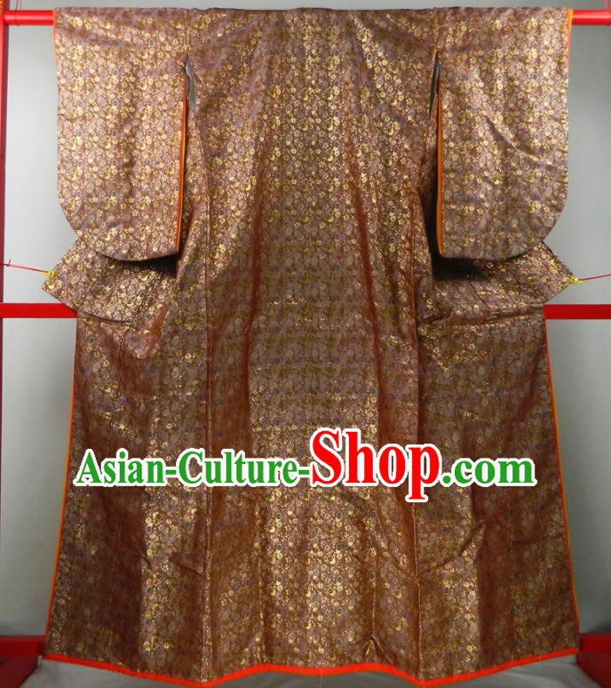 Japanese Traditional Garment Costume Court Woman Golden Brocade Yukata Dress Classical Wedding Uchikake Kimono Clothing