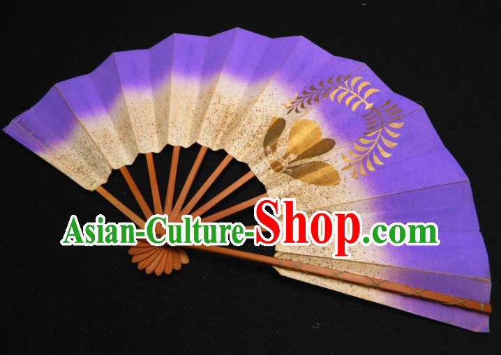 Japan Traditional Geisha Performance Purple Folding Fan Handmade Kimono Dance Accordion Craft Classical Dance Fan