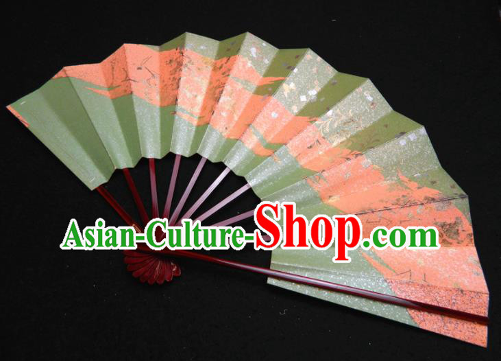 Japan Handmade Kimono Accordion Craft Geisha Dance Fan Traditional Stage Performance Green Folding Fan
