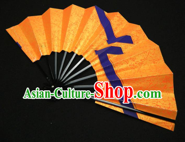 Japan Kimono Orange Accordion Geisha Dance Fan Traditional Stage Performance Folding Fan Handmade Craft