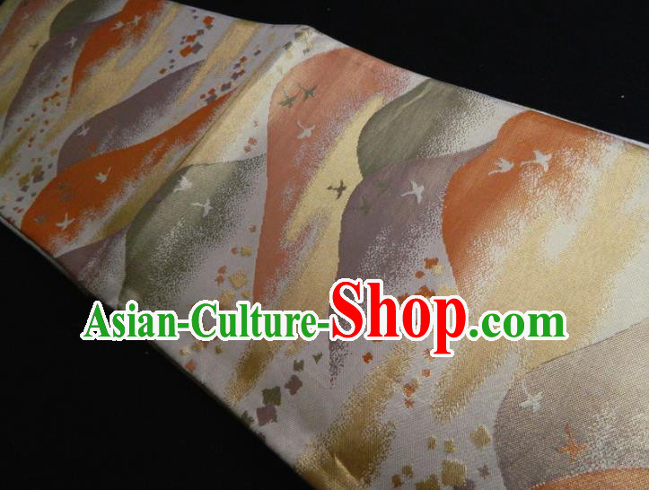 Japanese Handmade Brocade Kimono Waistband Classical Yukata Dress Hekoobi Accessories Traditional Cranes Pattern Belt