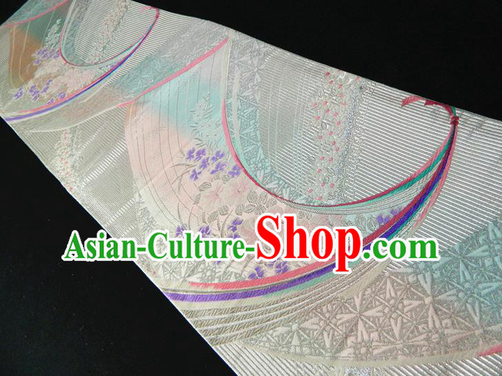 Japanese Classical Yukata Dress Hekoobi Accessories Traditional Kimono Belt Handmade White Brocade Waistband