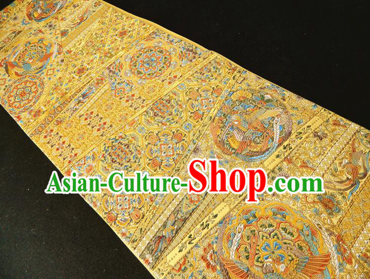Japanese Handmade Golden Brocade Waistband Classical Yukata Dress Hekoobi Accessories Traditional Embroidered Kimono Belt