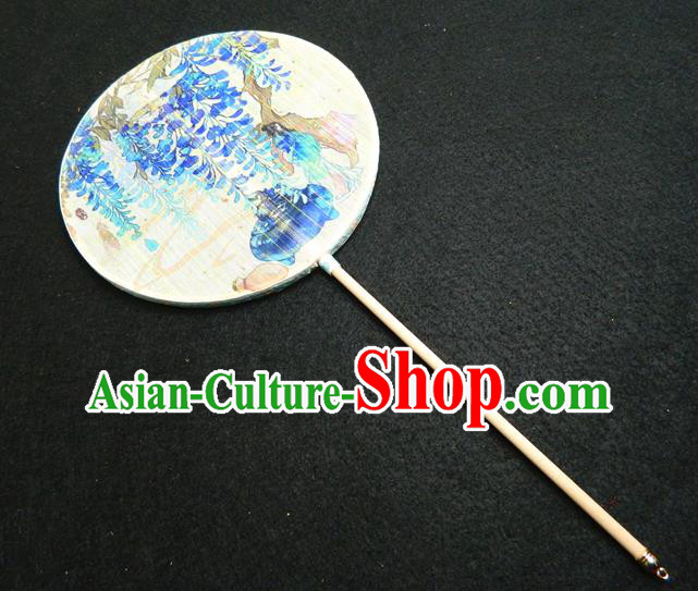Japan Handmade Printing Wisteria Silk Fan Geisha Dance Fan Classical Circular Fan Traditional Palace Fan