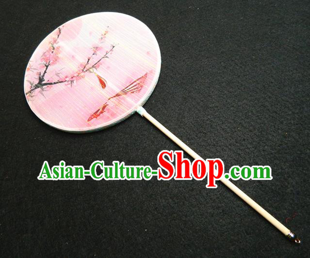 Japan Classical Circular Fan Traditional Palace Fan Handmade Printing Plum Blossom Silk Fan Geisha Dance Fan