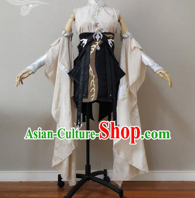China Cosplay Swordswoman Garment Costumes Ancient Young Lady Beige Dress Outfits Traditional JX Online Clothing