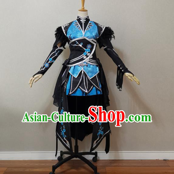 China Traditional JX Online Female Castellan Clothing Cosplay Fairy Garment Costumes Ancient Swordswoman Short Dress Outfits