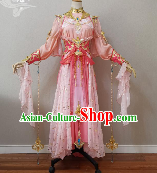 China Ancient Princess Pink Dress Outfits Traditional JX Online Young Lady Clothing Cosplay Fairy Garment Costumes
