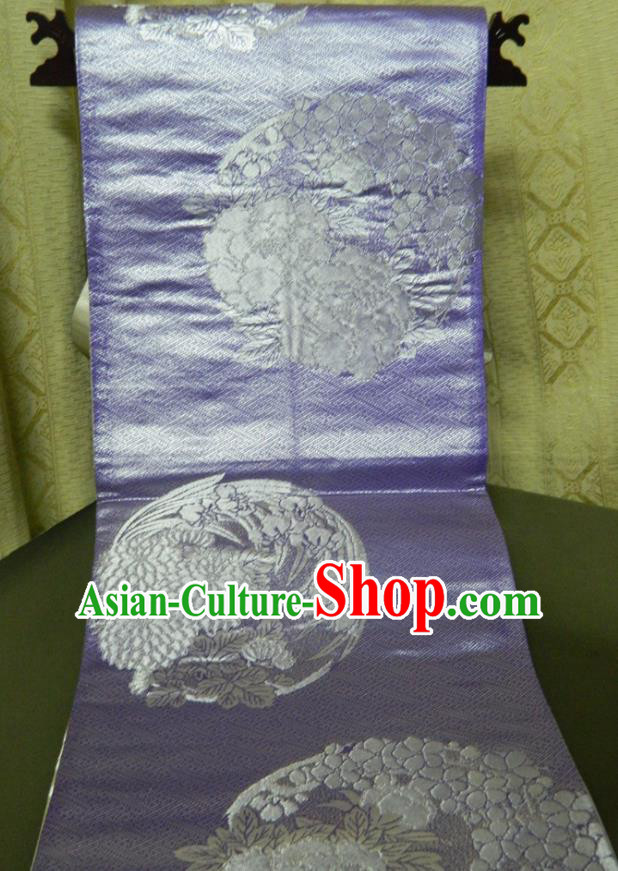 Japanese Traditional Chrysanthemum Pattern Lilac Brocade Belt Handmade Kimono Waistband Yukata Dress Hekoobi Accessories