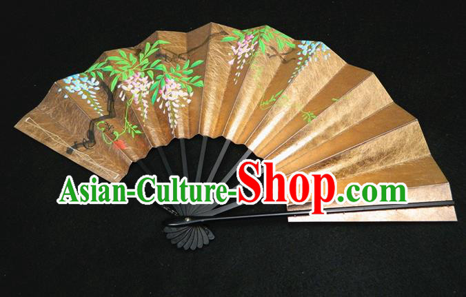 Japan Wisteria Painting Fan Woman Accordion Handmade Bamboo Fan Traditional Dance Folding Fan