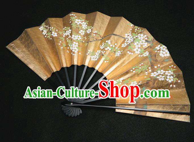 Japan Traditional Dance Folding Fan Geisha Performance Orchids Sakura Painting Fan Woman Accordion Handmade Ebony Fan