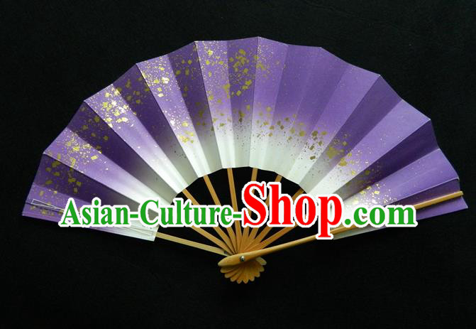 Japan Geisha Performance Fan Woman Purple Accordion Handmade Bamboo Fan Traditional Dance Folding Fan