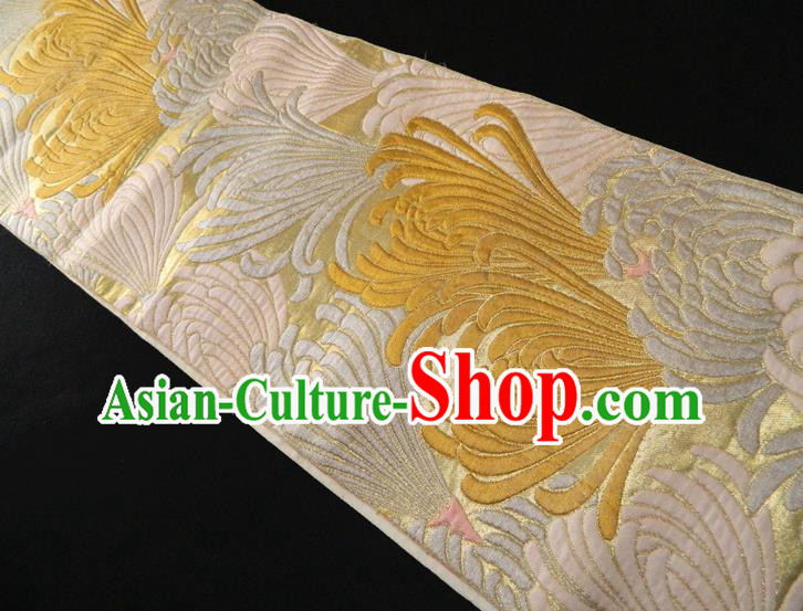 Japanese Handmade Kimono Waistband Yukata Dress Hekoobi Accessories Traditional Chrysanthemum Pattern Brocade Belt