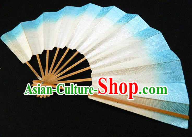 Japan Traditional Dance Folding Fan Geisha Performance Fan Woman Waves Pattern Beige Accordion Handmade Bamboo Fan