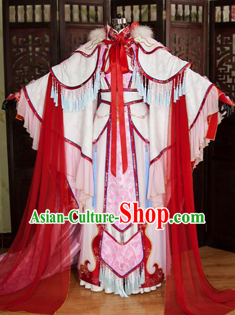 China Cosplay Swordswoman Garment Costumes Ancient Princess Pink Hanfu Dress Traditional Puppet Show Feng Cailing Clothing