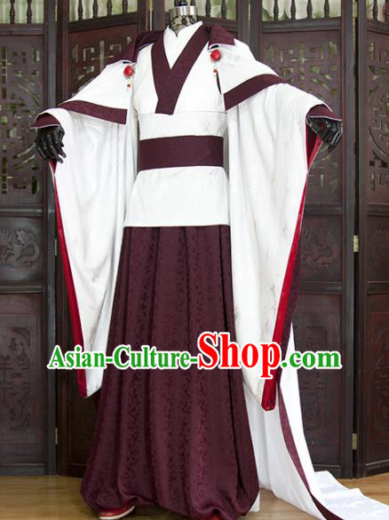 China Cosplay Swordsman Purplish Red Hanfu Clothing Ancient Noble Childe Garment Costumes Traditional Puppet Show Prince Uniforms