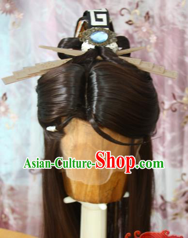 Chinese Cosplay Taoist Hairpieces and Hair Crown Ancient Swordsman Hair Accessories Traditional Hanfu Young Hero Wigs Sheath