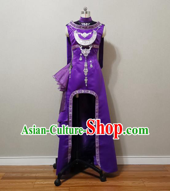 China Cosplay Fairy Garment Costumes Ancient Goddess Purple Dress Outfits Traditional JX Online Female Swordsman Clothing