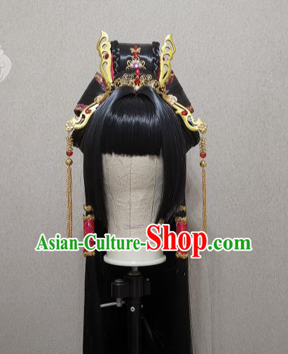 China Traditional Puppet Show Feng Cailing Hair Accessories Cosplay Fairy Headdress Ancient Princess Wigs and Hairpins Headpieces