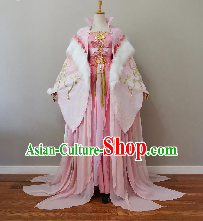 China Traditional JX Online Queen Clothing Cosplay Goddess Garment Costumes Ancient Empress Pink Dress Outfits