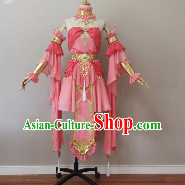 China Ancient Princess Pink Dress Outfits Traditional JX Online Swordswoman Clothing Cosplay Fairy Garment Costumes