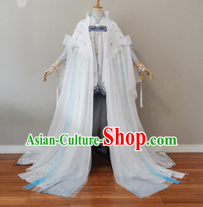 China Cosplay Penglai Fairy Garment Costumes Ancient Princess White Dress Outfits Traditional JX Online Swordswoman Clothing