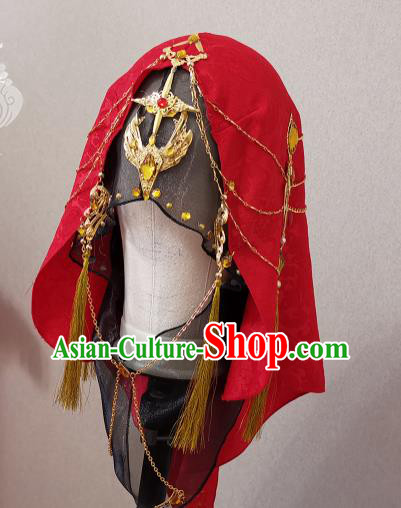 Chinese Traditional Hanfu Red Hat Ancient Princess Headdress Cosplay Female Swordsman Headpiece