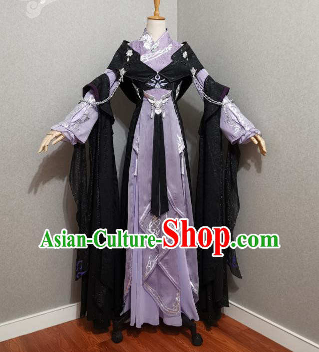 China Ancient Female Swordsman Lilac Dress Outfits Traditional JX Online Clothing Cosplay Queen Garment Costumes