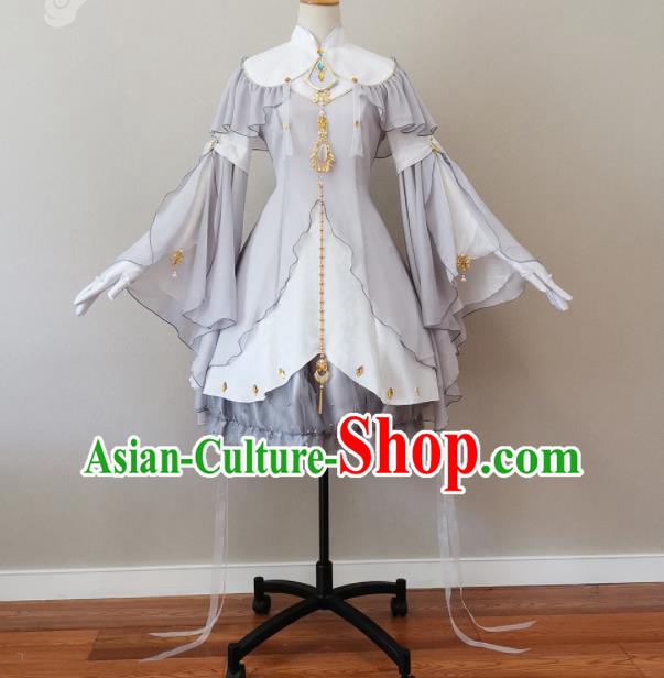 Top Cosplay Young Beauty Grey Short Dress Halloween Fancy Ball Fairy Garment Costume Magic Princess Clothing