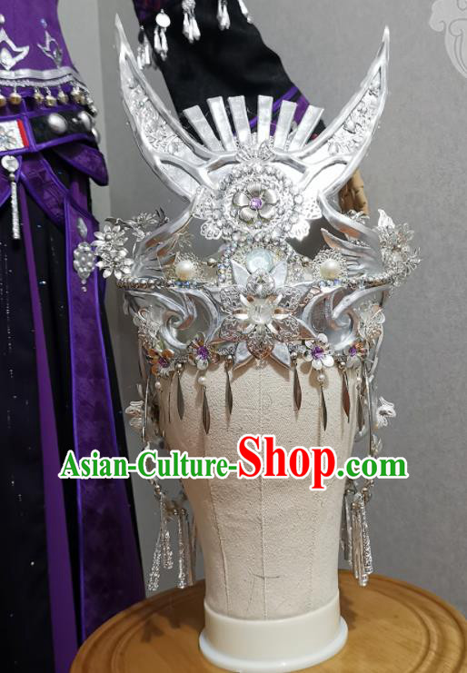 Handmade Chinese Miao Ethnic Princess Hat Cosplay Young Lady Headwear Traditional Swordswoman Headdress