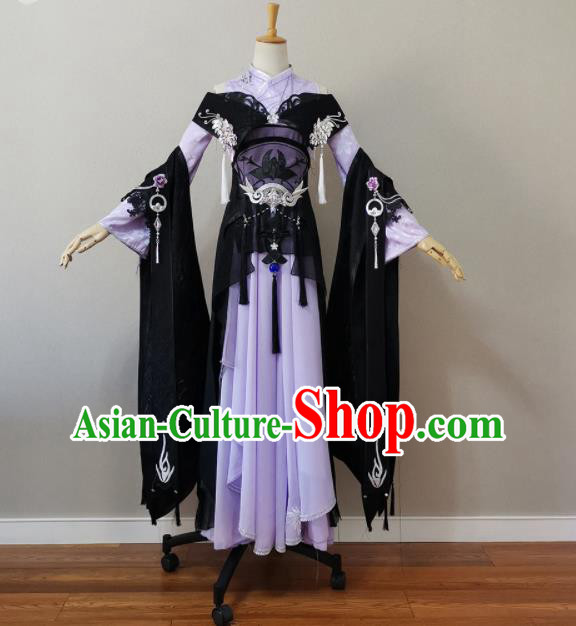 Professional China Cosplay Female Swordsman Garment Costumes Ancient Young Lady Lilac Dress Outfits Traditional Game Beauty Clothing