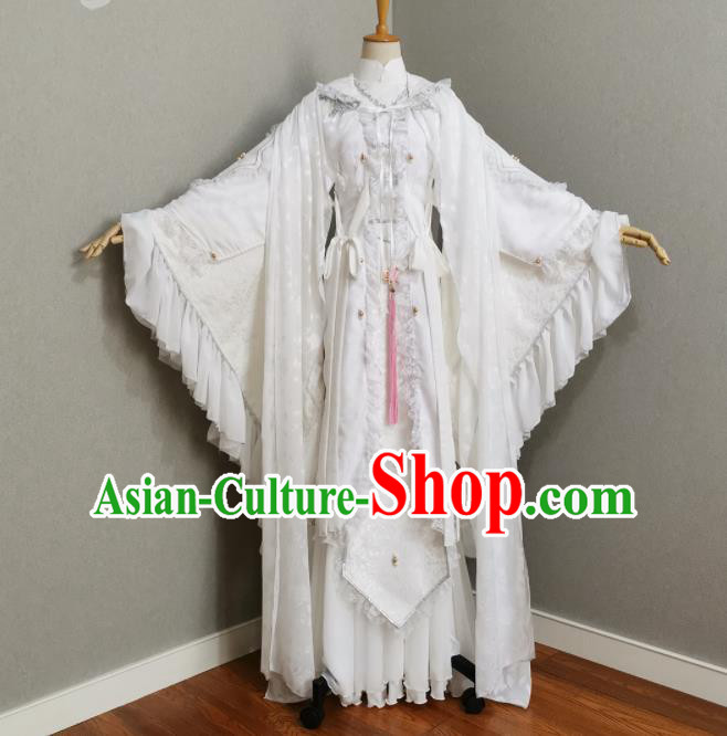 Professional Traditional Puppet Show Swordswoman Clothing Cosplay Fairy Princess Garment Costumes Ancient Queen White Dress Outfits