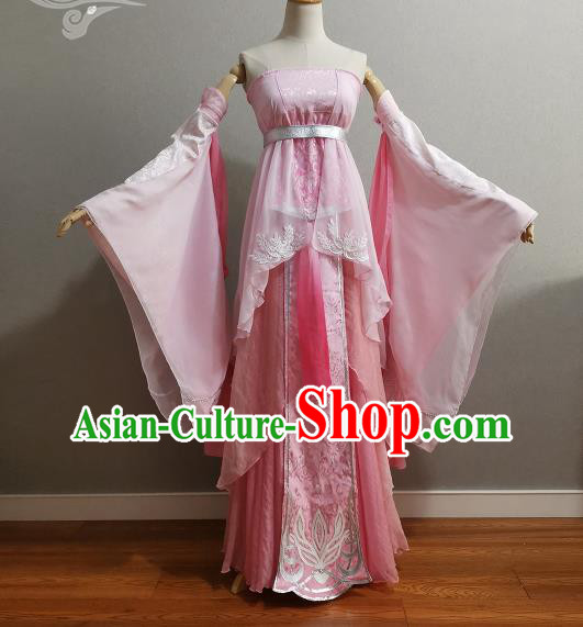 Professional Ancient Princess Pink Dress Outfits Traditional Game Swordswoman Clothing Cosplay Fairy Garment Costumes