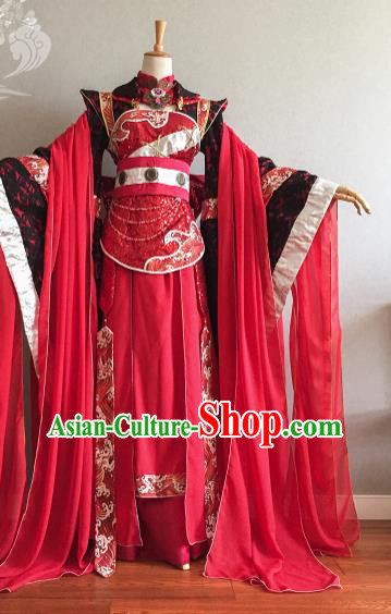 Professional Cosplay Fairy Queen Garment Costumes Ancient Empress Red Dress Outfits Traditional Game Wedding Clothing