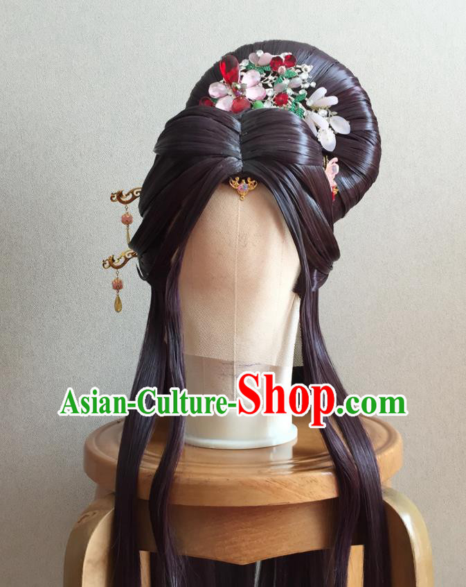 China Ancient Princess Wigs and Hairpins Headpieces Traditional Puppet Show Li Jianshi Hair Accessories Cosplay Goddess Headdress