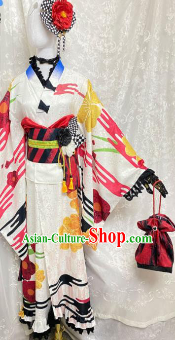 Professional Japanese Young Lady Garment Costumes Classical White Silk Yukata Dress Traditional Summer Festival Kimono Clothing