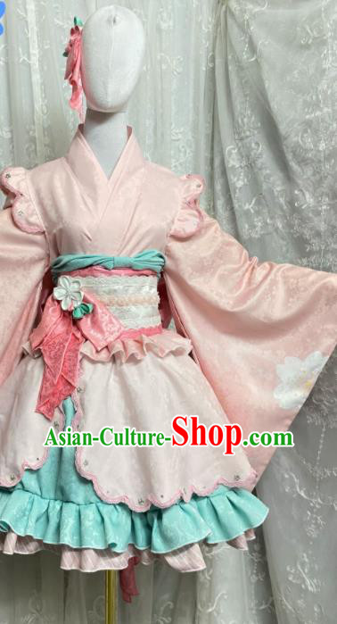 Top Cartoon Young Lady Clothing Cosplay Servant Girl Pink Short Dress Outfits Halloween Performance Garment Costume