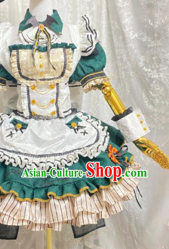 Top Musician Girl Clothing Cosplay Young Lady Green Bubble Dress Halloween Fancy Ball Garment Costume