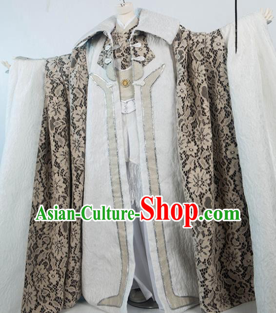 Chinese Ancient Royal Highness Grey Uniforms Traditional Puppet Show Ren Piaomiao Garment Costumes Cosplay Swordsman Clothing