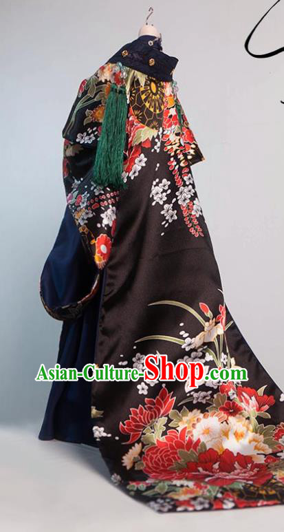 China Ancient Queen Black Dress Outfits Traditional Puppet Show Court Beauty Hanfu Clothing Cosplay Empress Garment Costumes