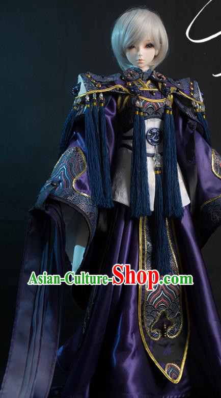 Chinese Cosplay Swordsman Clothing Ancient Chivalrous Male Purple Uniforms Traditional Puppet Show Knight King Garment Costumes