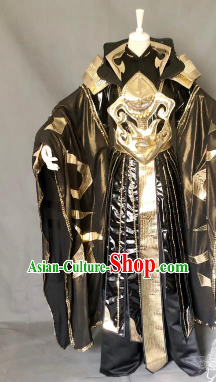 Chinese Traditional Puppet Show Swordsman Garment Costumes Cosplay General Clothing Ancient Royal King Black Uniforms