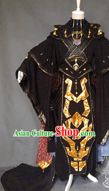 Chinese Ancient Royal King Black Uniforms Traditional Thunderbolt Fantasy Swordsman Mie Tianhai Garment Costumes Cosplay Emperor Clothing