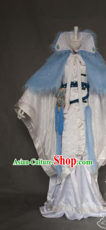 Chinese Ancient Chivalrous Expert White Uniforms Traditional Puppet Show Swordsman Garment Costumes Cosplay Noble Childe Clothing