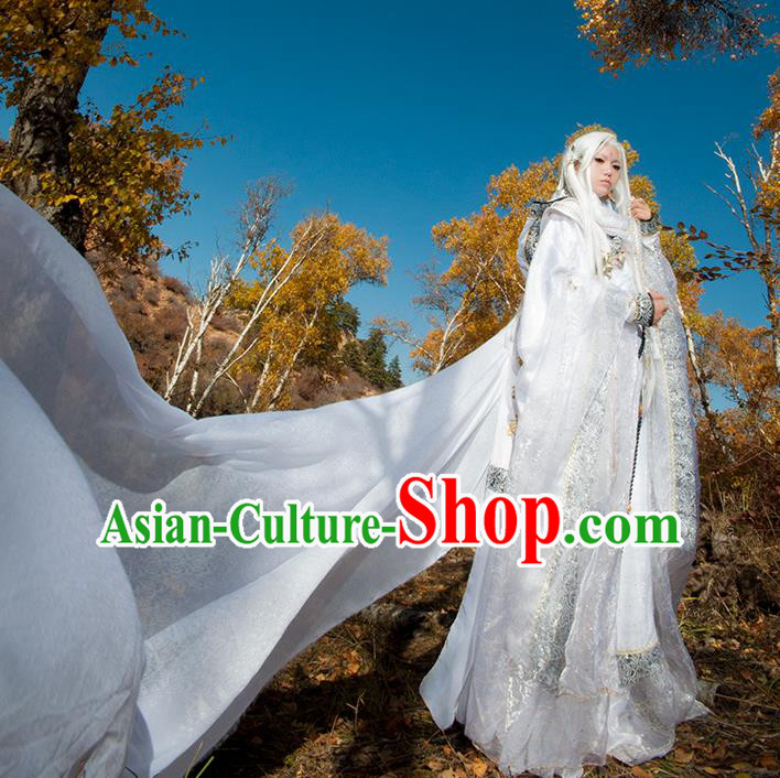Chinese Traditional Puppet Show Warrior Monk Garment Costumes Cosplay Taoist Priest Clothing Ancient Swordsman White Uniforms